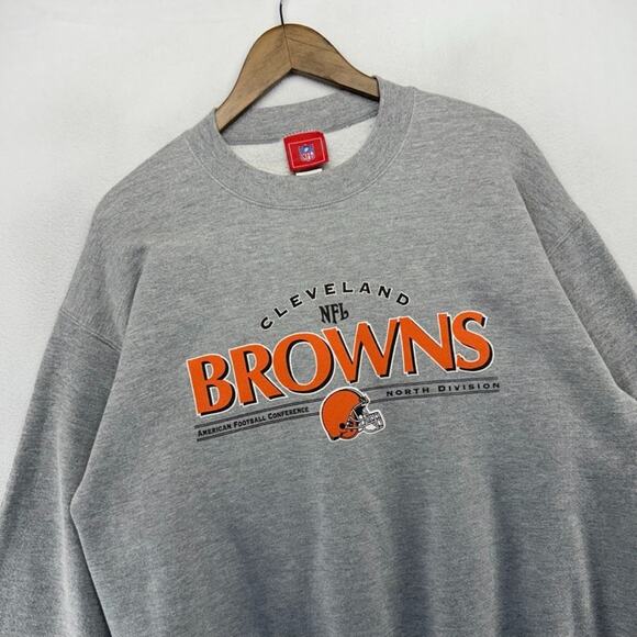 Vintage Cleveland browns Sweatshirt Men's Large Gray Crewneck Graphic Spellout - Picture 1 of 8